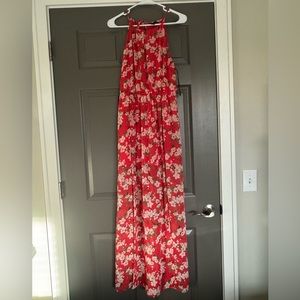 Forever 21 Red Floral Maxi Dress Size: Medium